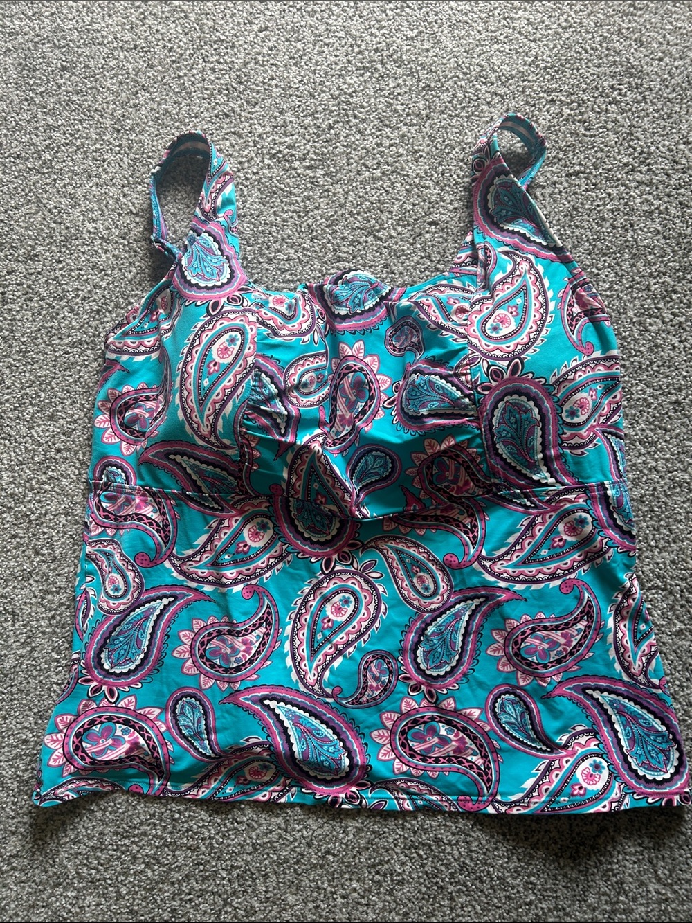 Lands' End Turquoise Paisley Swim Tankini Top with Pink and Purple Accents